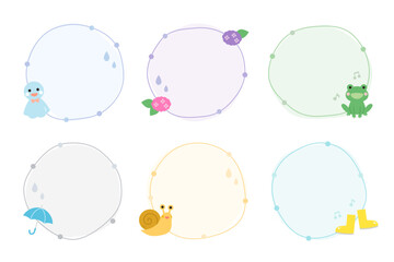 梅雨のフレームセット　丸　イラスト