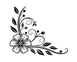 Elegant Black and White Floral Corner Design Element