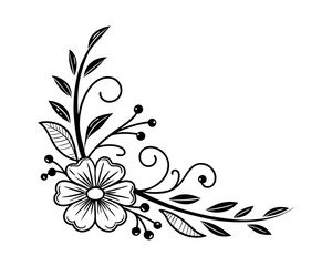 Elegant Black and White Floral Corner Design Element