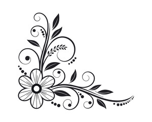 Elegant Black and White Floral Corner Design Element