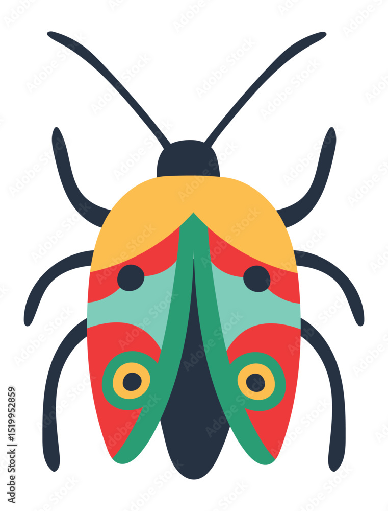 Poster colorful bug spreading its wings with vibrant colors and intricate patterns, perfect for children's 