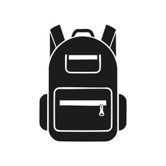 Simple black backpack icon travel school bag