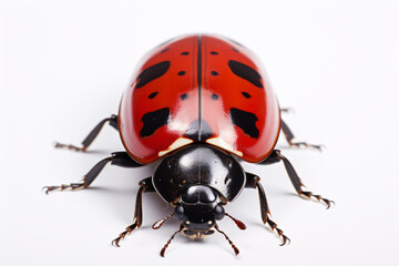 A Striking Red Ladybug with Distinct Black Spots Poses Clearly on a Clean, Unblemished White Background