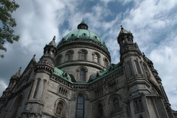 Fototapeta premium Majestic view of church rooftop, large dome, ornamental gothic structure