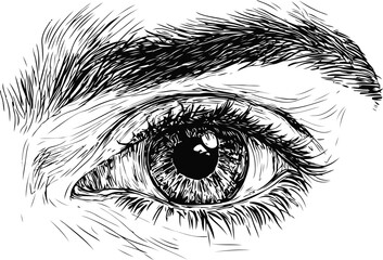 Obraz premium Close up Eye Sketch in Intricate Black Ink Style, Black and White Eye Drawing with Intricate Details