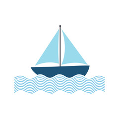 Simple sailboat on blue wavy ocean graphic design