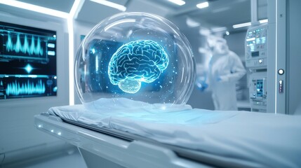 Futuristic Brain Scan, Neural Network in a Protective Sphere