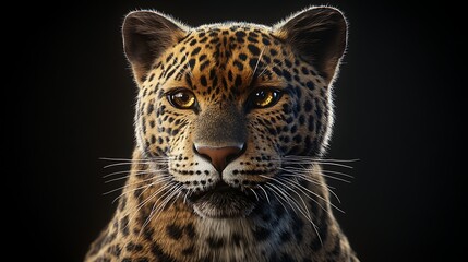 Leopard Portrait Captures Intense Gaze Against Dark Background for Wildlife