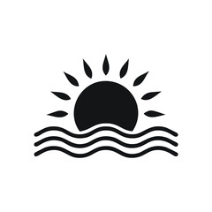 Simple sun setting over ocean waves icon graphic