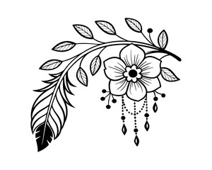 Ornate Floral Branch with Feather and Hanging Beads Design © Yasin24