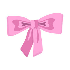 Ribbon bow vector illustration. Cute pink bowknot with texture isolated on white background. Elegant hair accessory. Trendy coquette clipart for party, girly birthday celebration, baby shower cards