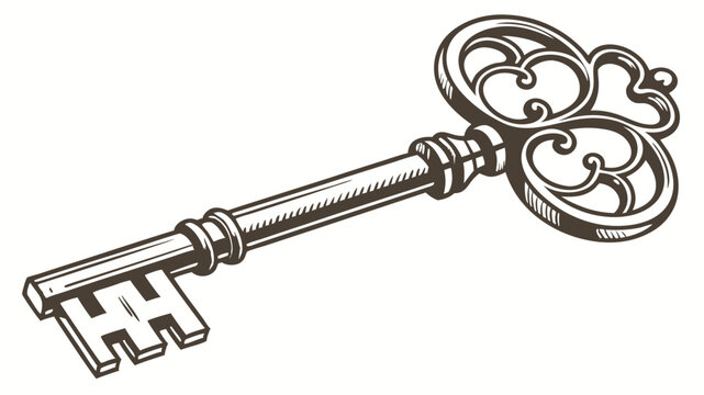Antique key vector graphic vintage key illustration old key drawing ornate key design skeleton key image