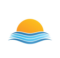 Summer sunset ocean waves beach vacation logo design