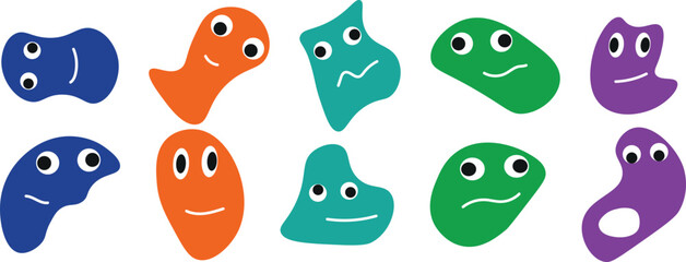 Colorful and Whimsical Cartoon Character Face Icons – Funny Monster and Animal Emotions in Vector Art for Playful Symbolic Design