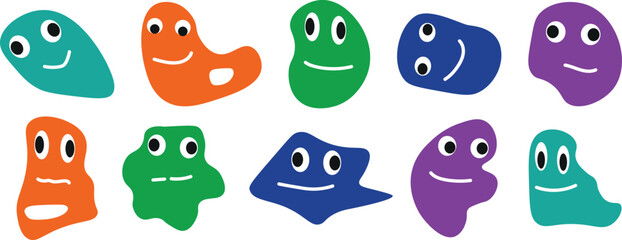 Creative Vector Illustration Set of Smiley Emotion Faces – Quirky Cute Characters with Eyes Full of Personality and Cartoon Charm