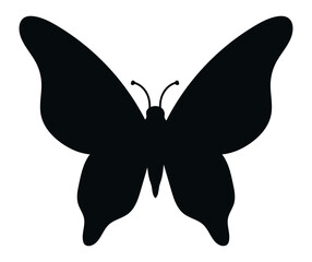 Butterfly silhouette featuring spread wings, isolated against a white background, symbolizing the beauty of nature, wildlife, and the delicate transformation found in insects