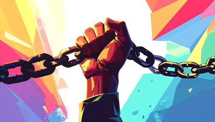Wide Angle Juneteenth Flag in Hand Centred Chain Image
