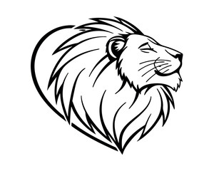 Majestic Lion Head Profile in Heart Shape Line Art