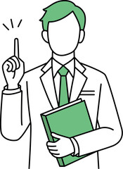 A Corporate businessman in a suit pointing a finger up as a sign of a successful idea