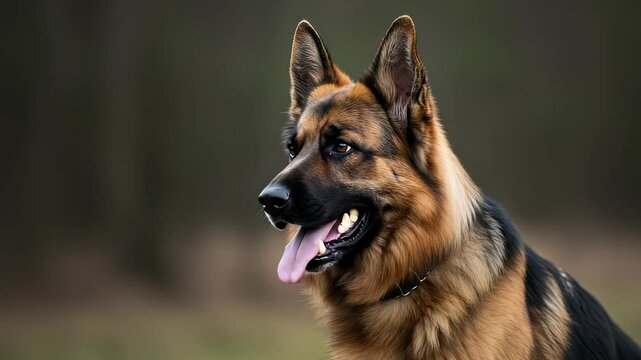 Close-Up Portrait of a Majestic German Shepherd Dog with a Forest Backdrop