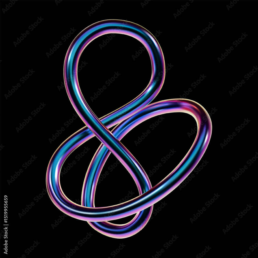Poster twisted 3d holographic shape with glossy neon surface and vibrant gradients in y2k style. abstract v