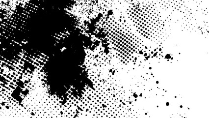 Halftone vector texture. Unique black and white halftone background with grunge-Style. Halftone monochrome ink dot texture illustration. 