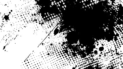 Halftone vector texture. Unique black and white halftone background with grunge-Style. Halftone monochrome ink dot texture illustration. 