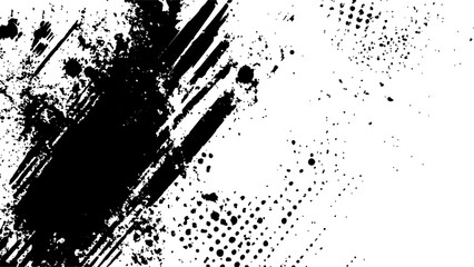 Halftone dots modern grunge texture black grunge brush stroke white background. Black Ink splatter brush stroke on white halftone dots abstract background	