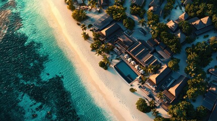 Aerial View of Tropical Resort at Sunset