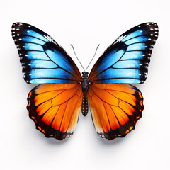 Obraz premium The striking split of a butterfly wing, merging brilliant blue with fiery orange in perfect symmetry