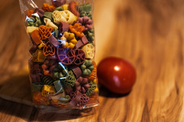 colored pasta of different sizes