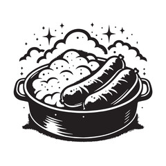 Black Bangers and Mash Silhouette Vector, High Quality Illustration on White Background