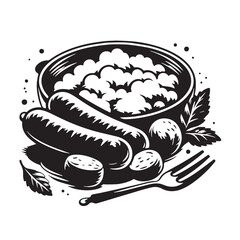 Black Bangers and Mash Silhouette Vector, High Quality Illustration on White Background