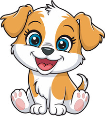 ute Cartoon Puppy Sitting and Smiling – Kids Animal Illustration