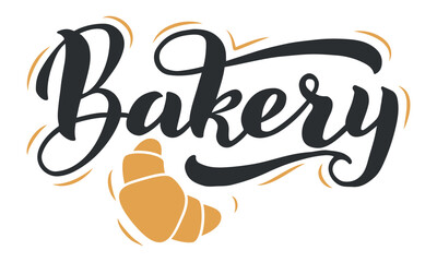Bakery logo design featuring custom hand lettering and a golden croissant, ideal for branding and advertising materials for bakeries, pastry shops, and cafes