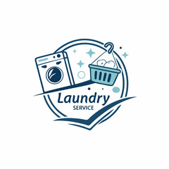 Modern Laundry Service Logo Design with Washing Machine and Clothes Basket