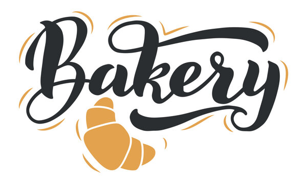 Bakery logo design featuring custom hand lettering and a golden croissant, ideal for branding and advertising materials for bakeries, pastry shops, and cafes