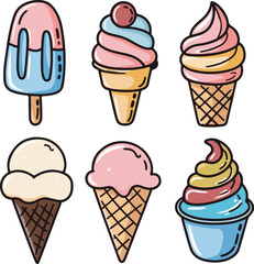 Cute Hand Drawn Ice Cream Vector Set