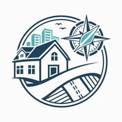 Home City and Compass Logo Design for Real Estate or Travel Company