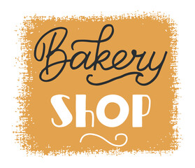 Elegant bakery shop sign featuring custom lettering set against a vibrant orange background, adorned with a grunge border, perfectly capturing the essence of a delightful pastry shop logo
