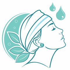 Elegant Spa Logo Design Featuring Woman with Head Wrap and Water Drops
