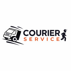 Modern Courier Service Logo with Fast Delivery Truck and Running Person