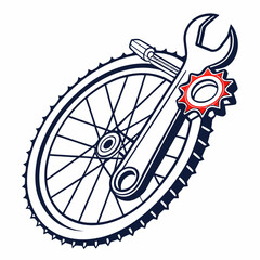Bicycle Repair Icon with Wrench Sprocket Pedal and Wheel Illustration