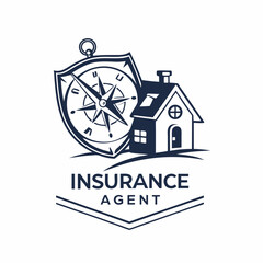 Insurance Agent Logo Featuring a House Compass and Shield Design