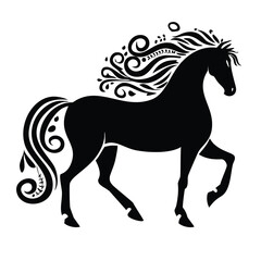 Elegant ornate black horse silhouette design