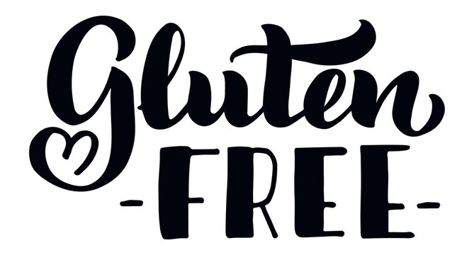 Gluten free elegant brush lettering with a heart shape creating a visually appealing design promoting healthy eating and a gluten free lifestyle