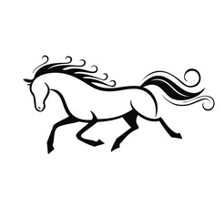 Elegant running horse artistic design black silhouette