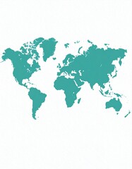 Fototapeta premium Abstract Teal World Map Cutout on White Textured Background