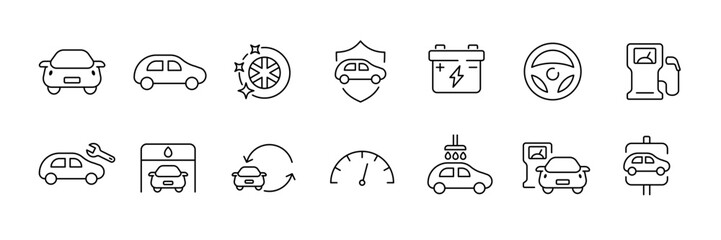 Car maintenance and auto service icons for repair and maintenance projects