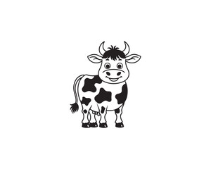 This adorable cartoon cow illustration is perfect for children's designs. Featuring a cute and happy cow with distinctive black and white spots